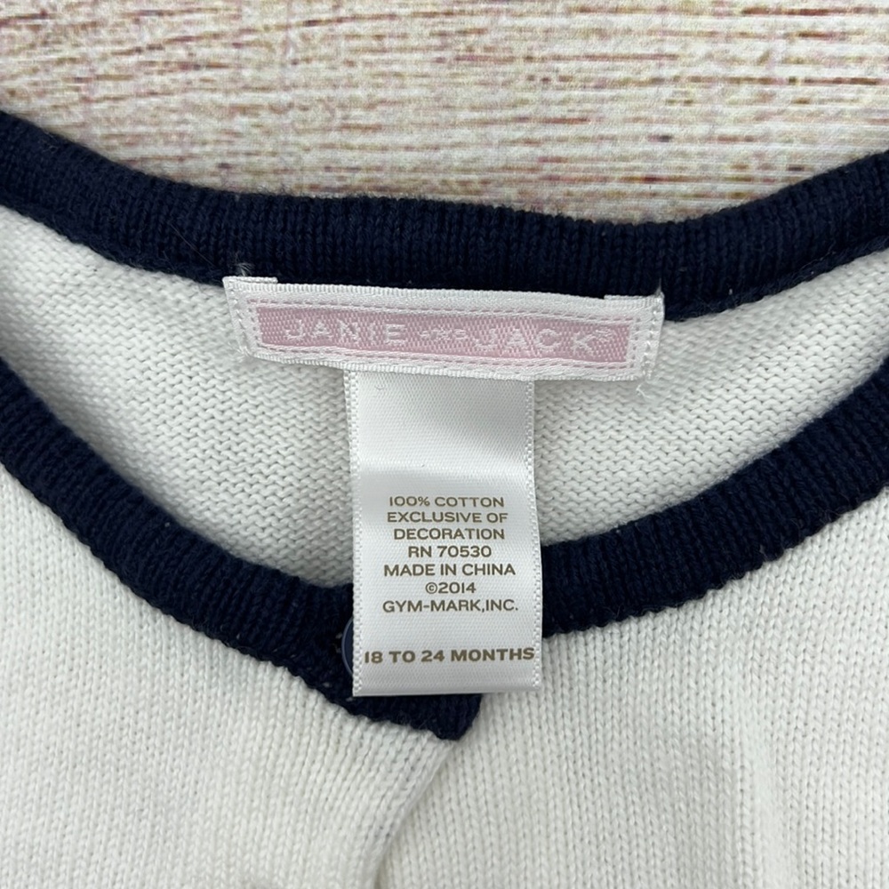 Janie and Jack Cream and Navy Cropped Cardigan Girls Size 18 to 24 Months - Picture 4 of 5